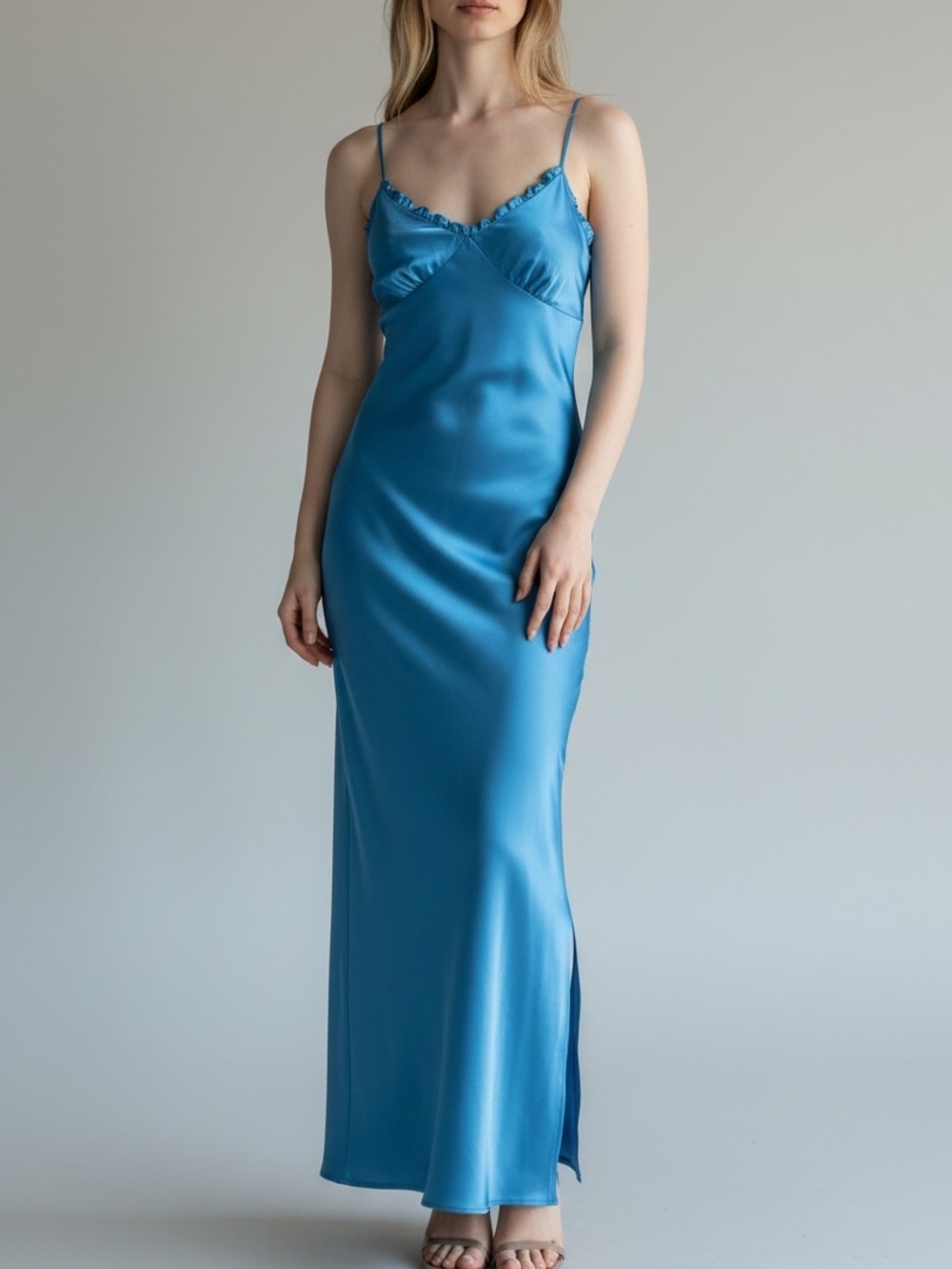 Free People‎ Intimately Blue Satin Slip Maxi Dress Large